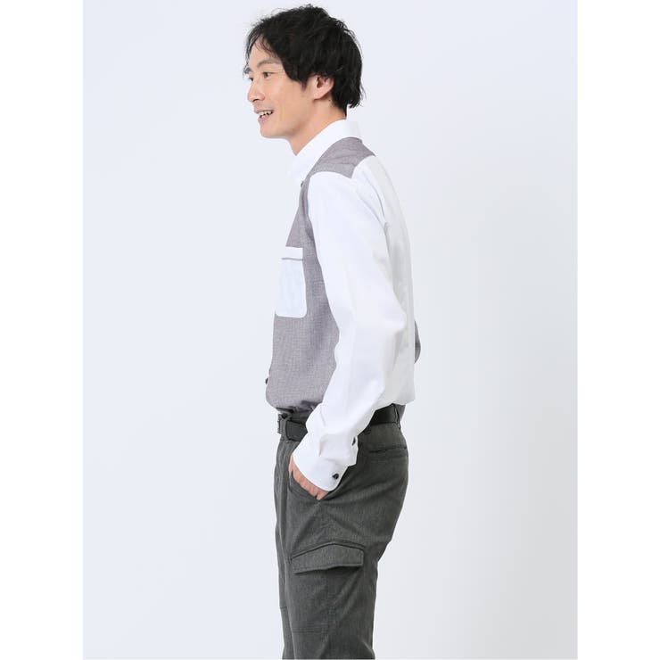 綿オックス×異素材切替 ボタンダウン長袖シャツ | TAKA-Q MEN | 詳細画像14 