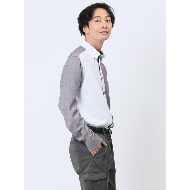 綿オックス×異素材切替 ボタンダウン長袖シャツ | TAKA-Q MEN | 詳細画像16 