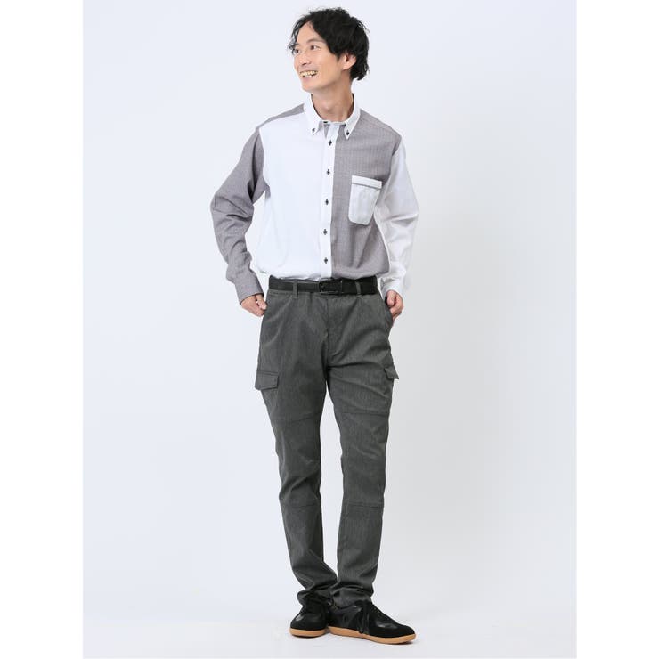 綿オックス×異素材切替 ボタンダウン長袖シャツ | TAKA-Q MEN | 詳細画像17 