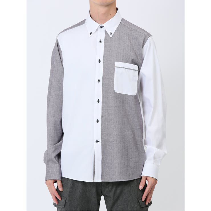 綿オックス×異素材切替 ボタンダウン長袖シャツ | TAKA-Q MEN | 詳細画像18 