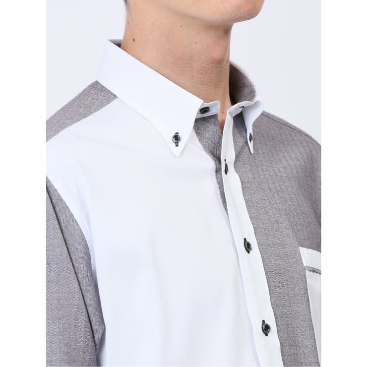 綿オックス×異素材切替 ボタンダウン長袖シャツ | TAKA-Q MEN | 詳細画像21 