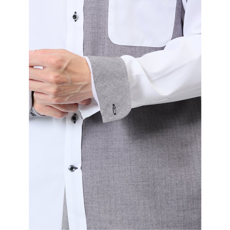 綿オックス×異素材切替 ボタンダウン長袖シャツ | TAKA-Q MEN | 詳細画像23 