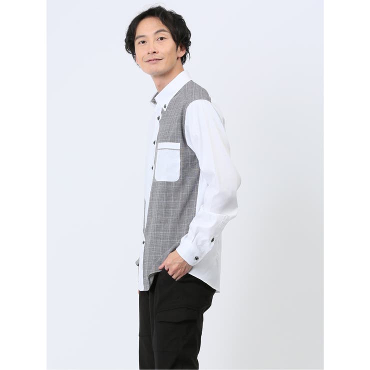綿オックス×異素材切替 ボタンダウン長袖シャツ | TAKA-Q MEN | 詳細画像25 