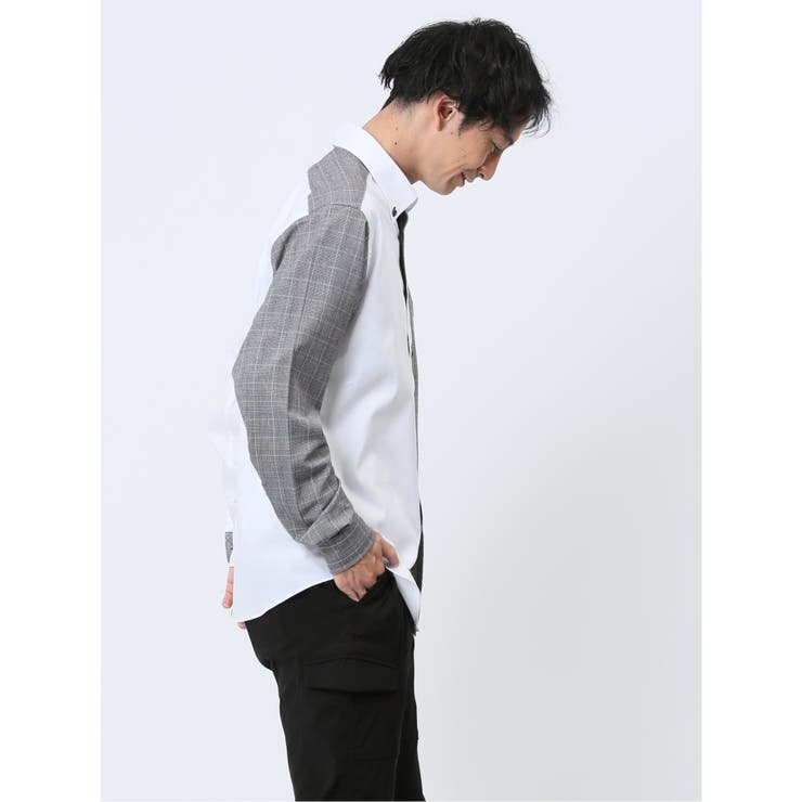 綿オックス×異素材切替 ボタンダウン長袖シャツ | TAKA-Q MEN | 詳細画像27 