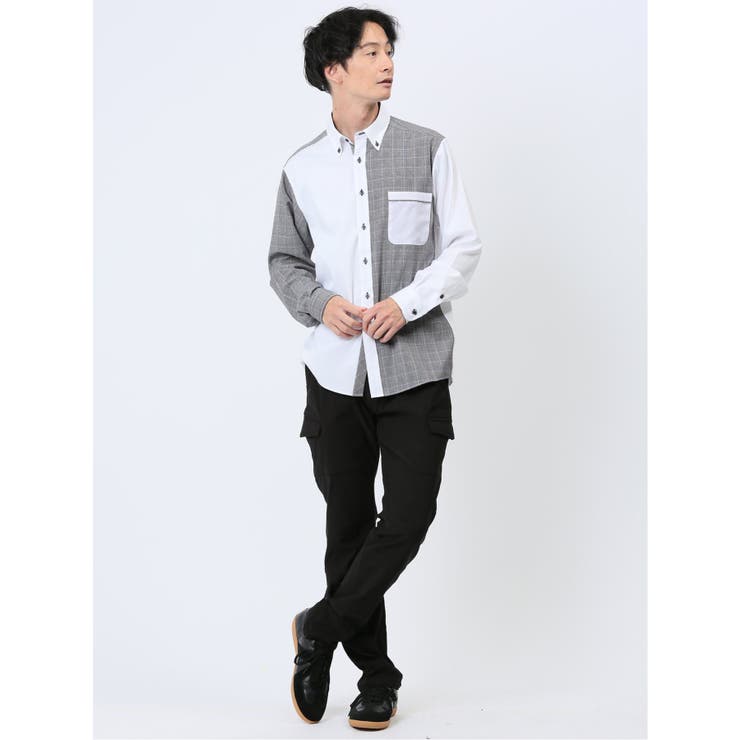 綿オックス×異素材切替 ボタンダウン長袖シャツ | TAKA-Q MEN | 詳細画像28 