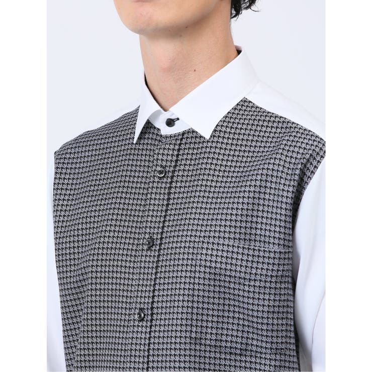 綿オックス×異素材切替 ショートワイドカラー長袖シャツ | TAKA-Q MEN | 詳細画像9 