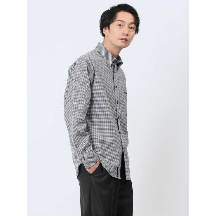 ジャガードダイヤ柄 ボタンダウン長袖シャツ[品番：TKQJ0023400