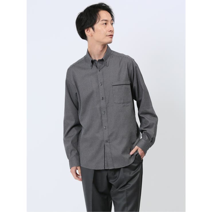 06グレー | ジャガード柄 ボタンダウン長袖シャツ | TAKA-Q MEN