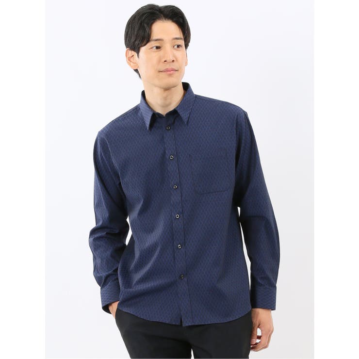 75紺 | ストレッチ ジャガード レギュラーカラー長袖シャツ | TAKA-Q MEN