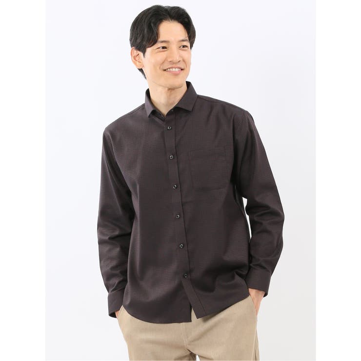 30茶 | ストレッチ ジャガード ワイドカラー長袖シャツ | TAKA-Q MEN