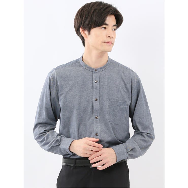 75紺 | アルティマ バンドカラー ビジカジ長袖シャツ | TAKA-Q MEN