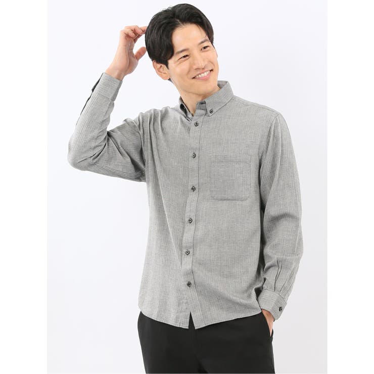 綿100% ヘリンボン ボタンダウン長袖シャツ | TAKA-Q MEN | 詳細画像1 