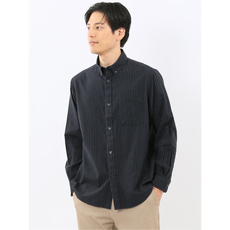 75紺 | 綿100% アムンゼンストライプ ボタンダウン長袖シャツ | TAKA-Q MEN