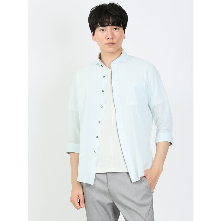 Amazon | 日本製 クレープ 紳士 前割れシャツ(白） 綿100