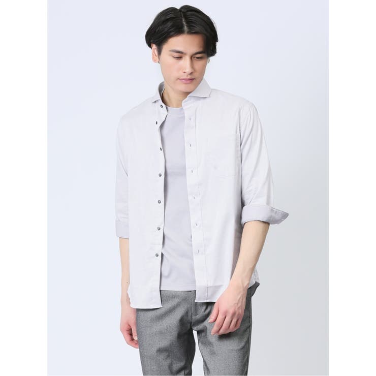 03ライトグレー | ソラーロ カッタウェイ7分袖シャツ | TAKA-Q MEN