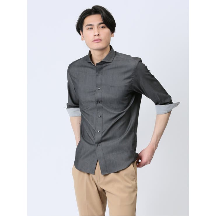 05黒 | ソラーロ カッタウェイ7分袖シャツ | TAKA-Q MEN