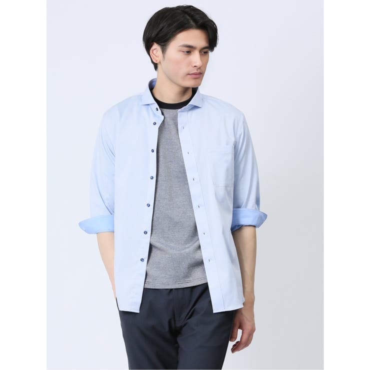 72スカイブルー | ソラーロ カッタウェイ7分袖シャツ | TAKA-Q MEN