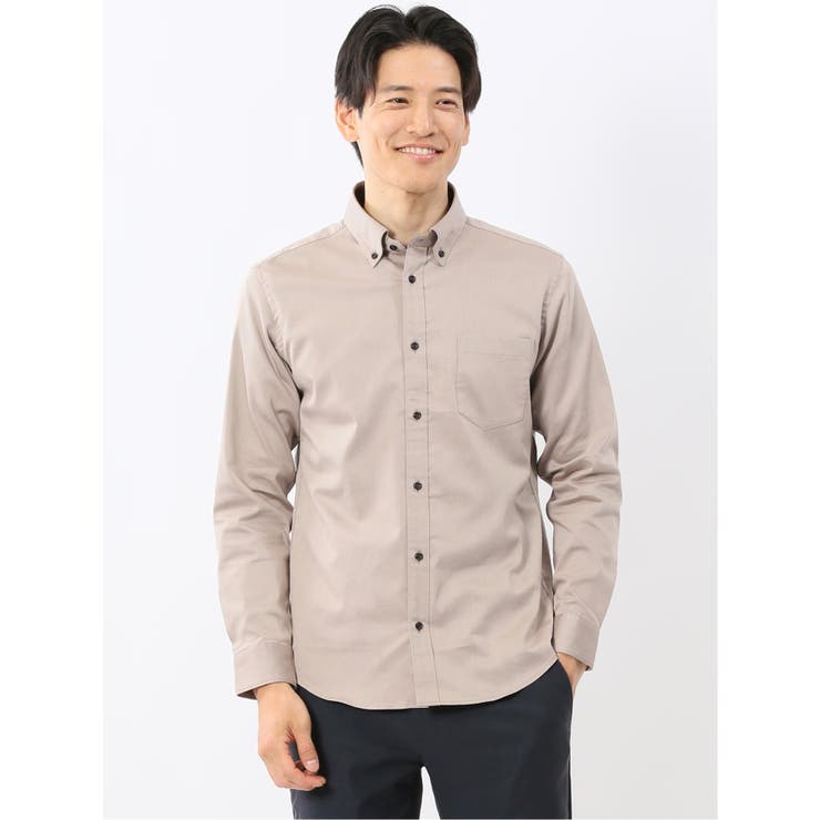 33ベージュ | ストレッチ ソラーロ ボタンダウン長袖シャツ | TAKA-Q MEN