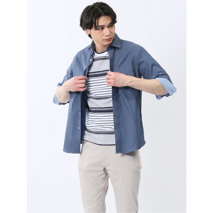 ストレッチ ソラーロ ワイドカラー7分袖シャツ | TAKA-Q MEN | 詳細画像1 