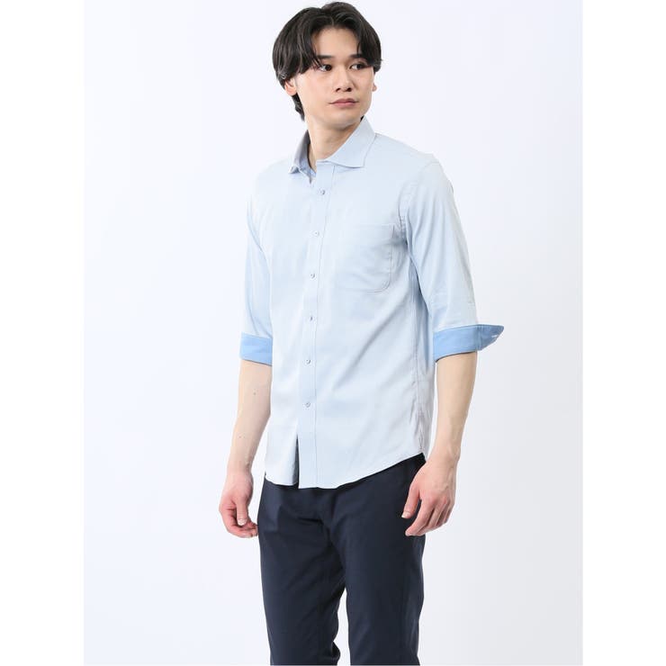 73サックス | ストレッチ ソラーロ ワイドカラー7分袖シャツ | TAKA-Q MEN