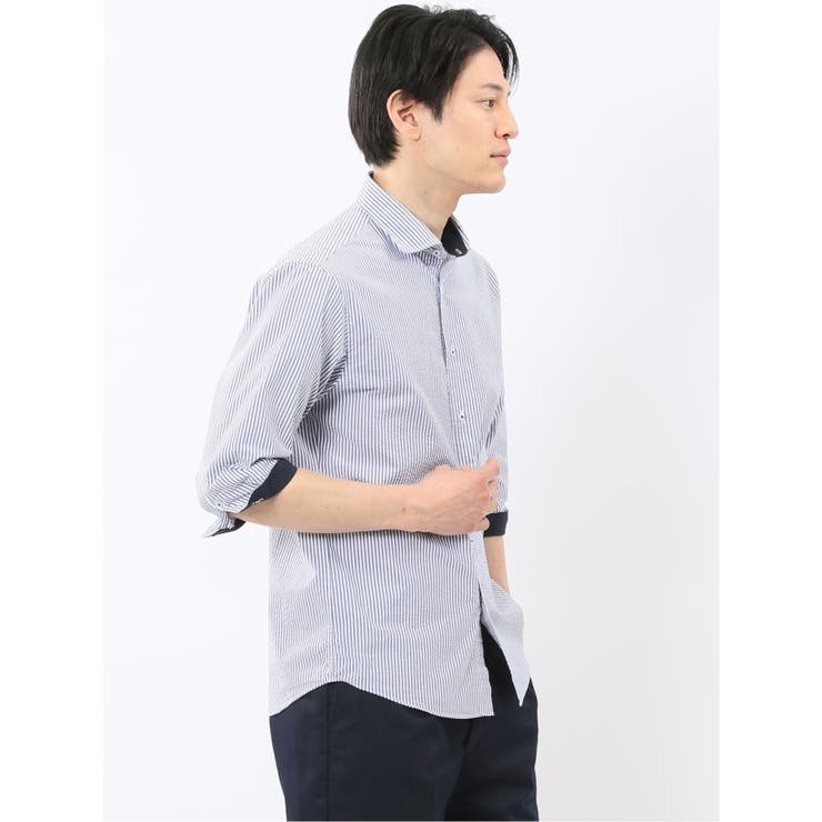 クールマックス サッカー ワイドカラー 7分袖 シャツ | TAKA-Q MEN | 詳細画像4 