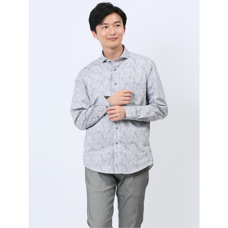 【人気商品】 ストレッチ カッタウェイ長袖シャツ[品番：TKQJ0023062 プリント トップス
