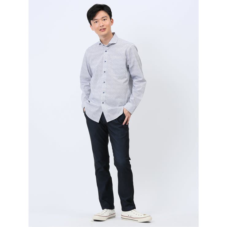 ストレッチ プリント カッタウェイ長袖シャツ[品番：TKQJ0023062