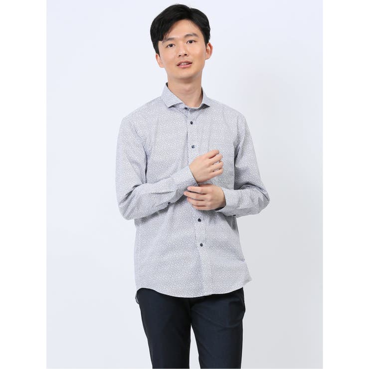 70青 | ストレッチ プリント カッタウェイ長袖シャツ | TAKA-Q MEN