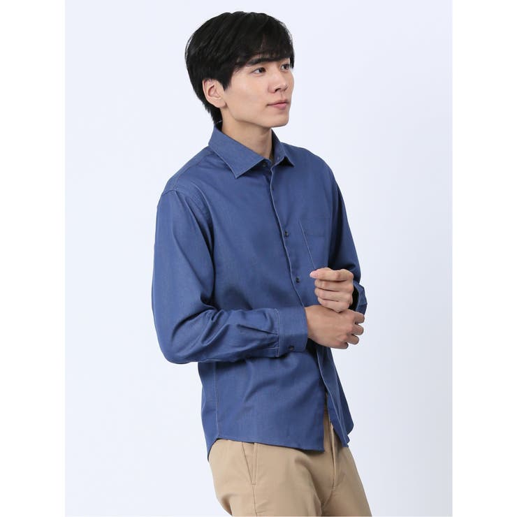ストレッチ シャンブレー セミワイドカラー長袖シャツ | TAKA-Q MEN | 詳細画像13 
