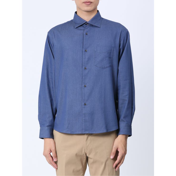 ストレッチ シャンブレー セミワイドカラー長袖シャツ | TAKA-Q MEN | 詳細画像14 