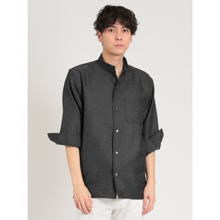 TechLinen スタンドカラー 7分袖シャツ[品番：TKQJ0018595]｜TAKA-Q