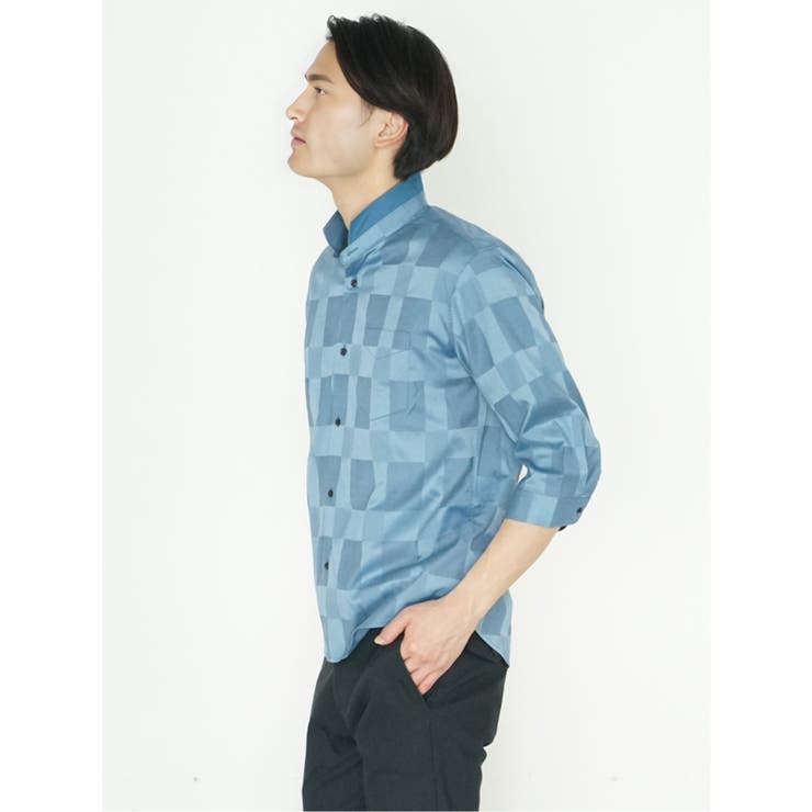 ストレッチ ドビーチェック スタンドカラー7分袖シャツ | TAKA-Q MEN | 詳細画像3 