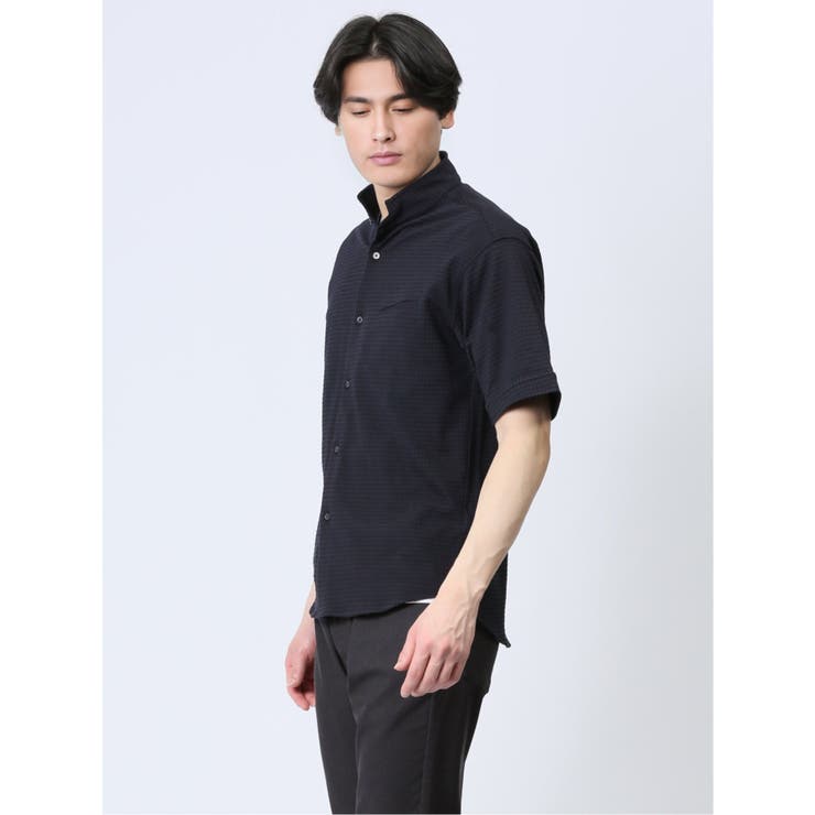 ストレッチ ギンガムサッカー スタンドカラー半袖シャツ | TAKA-Q MEN | 詳細画像15 