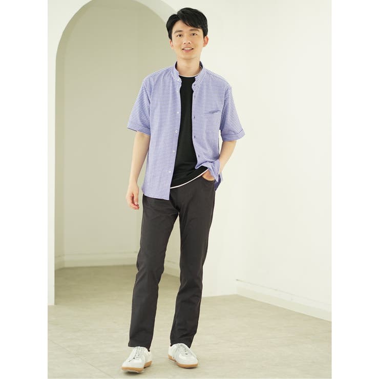ストレッチ ギンガムサッカー スタンドカラー半袖シャツ | TAKA-Q MEN | 詳細画像3 