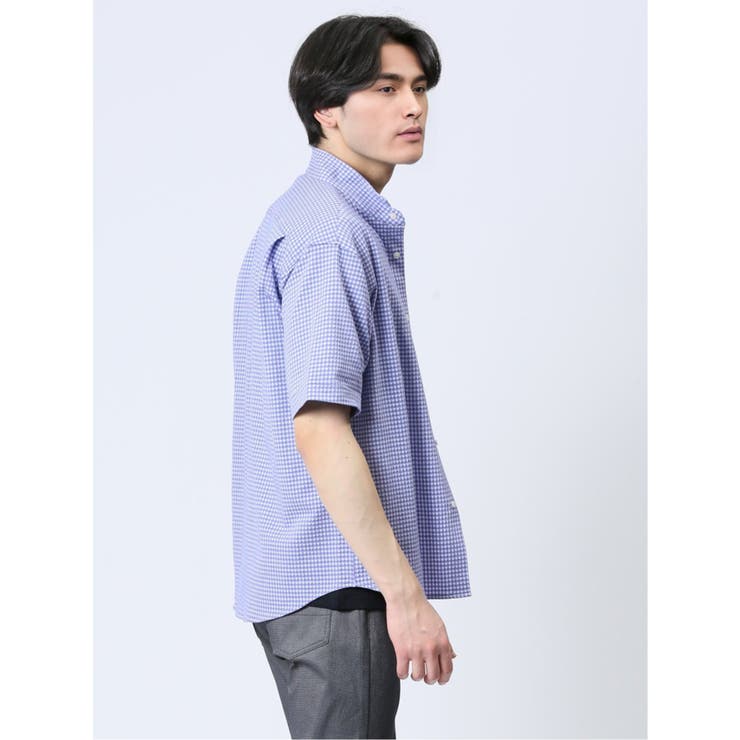 ストレッチ ギンガムサッカー スタンドカラー半袖シャツ | TAKA-Q MEN | 詳細画像7 