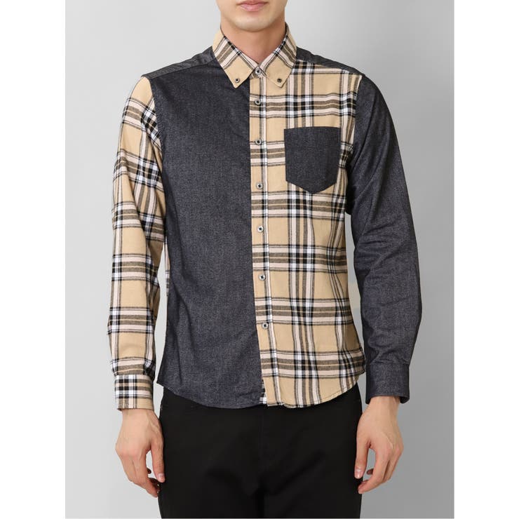 起毛チェック無地 クレイジーボタンダウン長袖シャツ | TAKA-Q MEN | 詳細画像29 