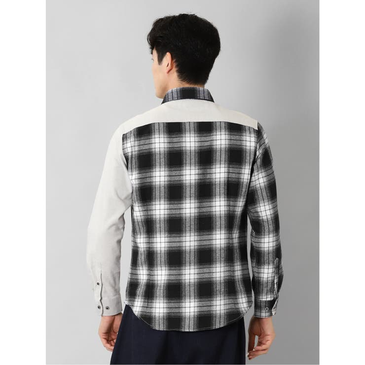 起毛チェック無地 クレイジーボタンダウン長袖シャツ | TAKA-Q MEN | 詳細画像3 