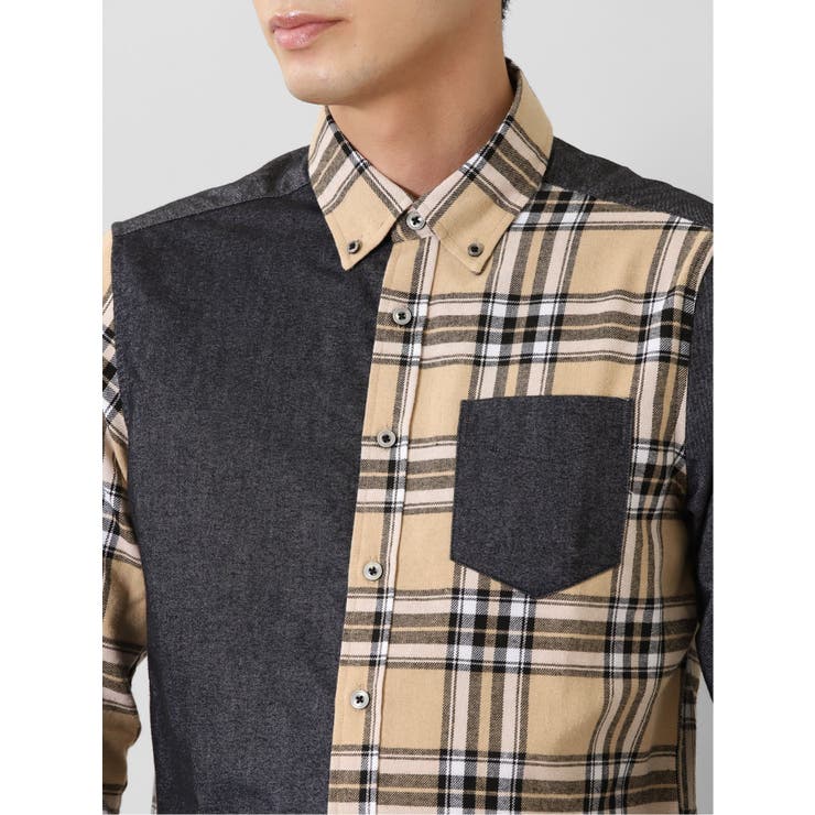 起毛チェック無地 クレイジーボタンダウン長袖シャツ | TAKA-Q MEN | 詳細画像32 