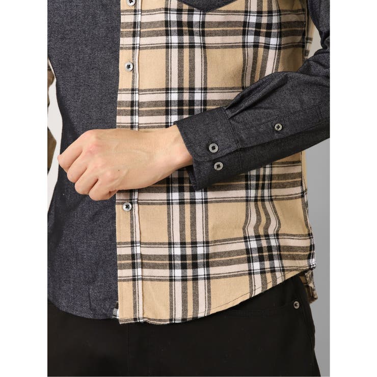 起毛チェック無地 クレイジーボタンダウン長袖シャツ | TAKA-Q MEN | 詳細画像33 