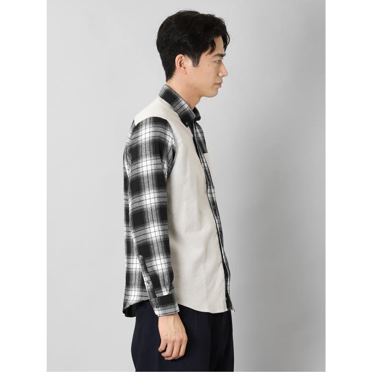 起毛チェック無地 クレイジーボタンダウン長袖シャツ | TAKA-Q MEN | 詳細画像4 