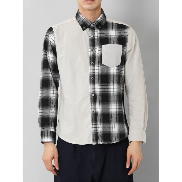 起毛チェック無地 クレイジーボタンダウン長袖シャツ | TAKA-Q MEN | 詳細画像5 