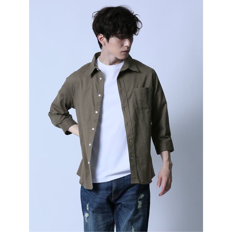 33ベージュ | リネン混 レギュラーカラー7分袖シャツ | TAKA-Q MEN