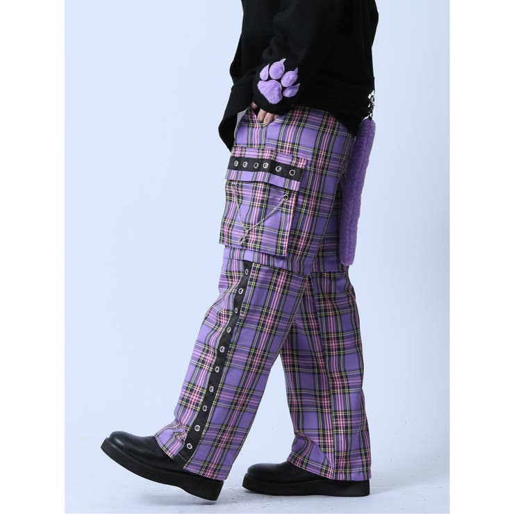 SD×PSYCHONATION チェック柄 裾脱着カーゴパンツ[品番