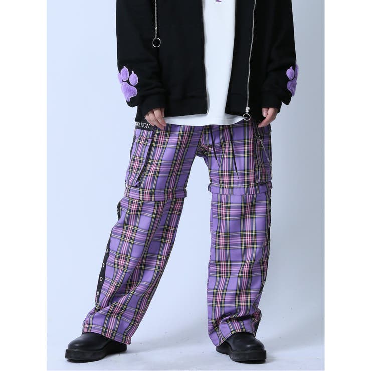 SD×PSYCHONATION チェック柄 裾脱着カーゴパンツ[品番