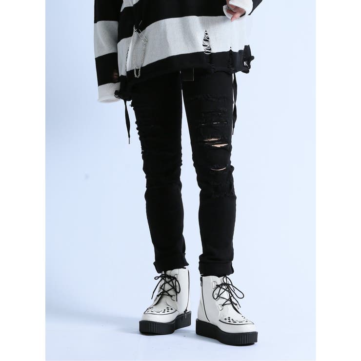 05黒 | ストレッチ ハードクラッシュ スキニーデニム | TAKA-Q MEN