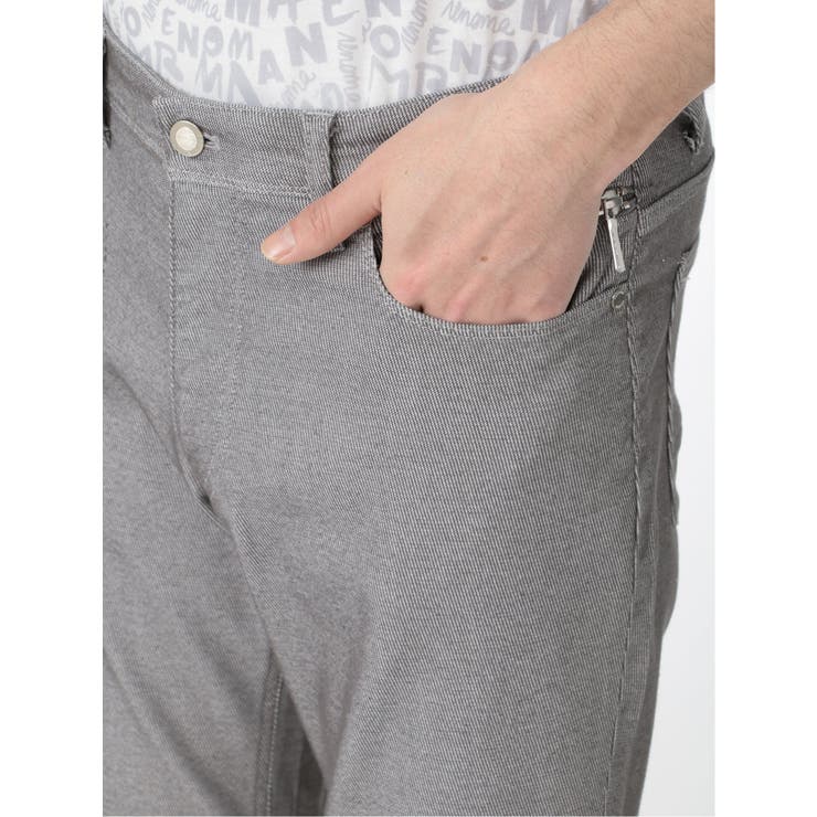 ストレッチ光沢カルゼ 5ポケットスリムパンツ ライトグレー[品番