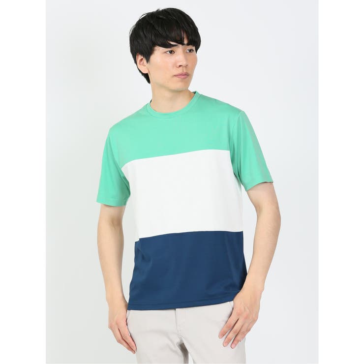 60緑 | 三段切替 クルーネック半袖Tシャツ | TAKA-Q MEN