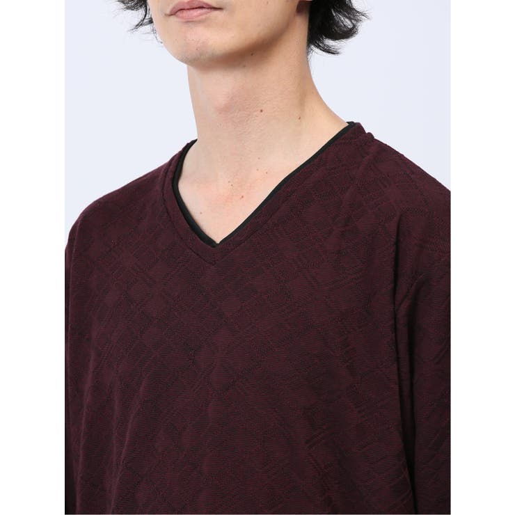 リンクスアーガイル フェイクVネック長袖Tシャツ | TAKA-Q MEN | 詳細画像28 