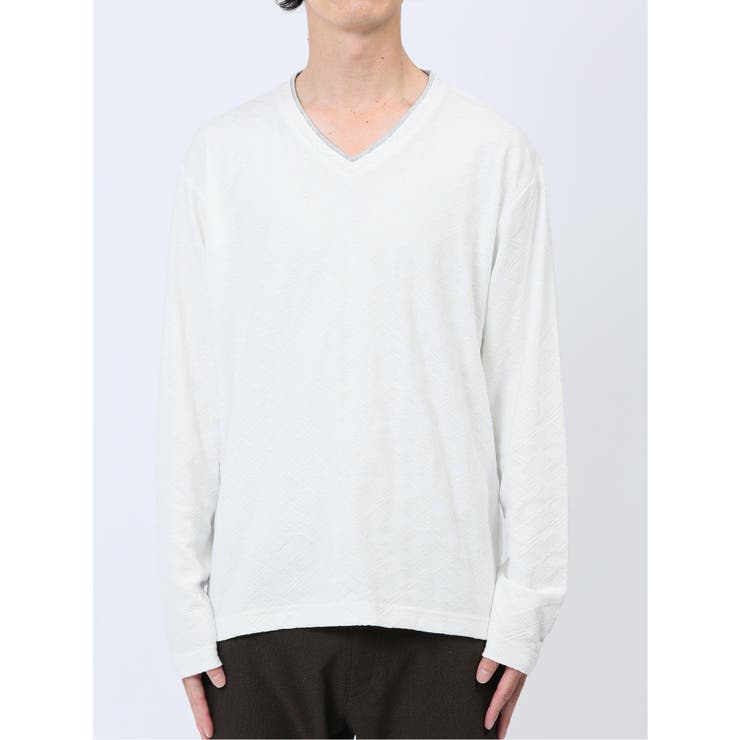 リンクスアーガイル フェイクVネック長袖Tシャツ | TAKA-Q MEN | 詳細画像6 