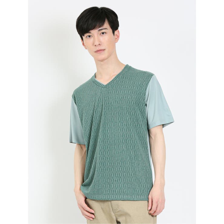 62ライトグリーン】ケーブル切替 Vネック半袖Tシャツ[品番：TKQJ0018836]｜TAKA-Q MEN（タカキュー）のメンズ ファッション通販｜SHOPLIST（ショップリスト）